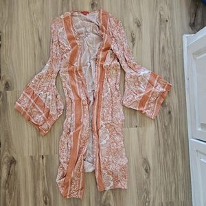 Chelsea & Violet Peach and Cream Kimono Duster XS